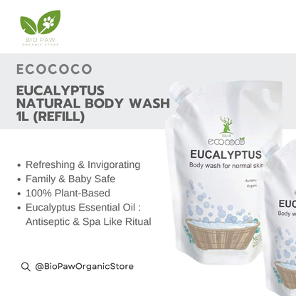 Ecococo Eucalyptus Natural Body Wash 1L (refill)