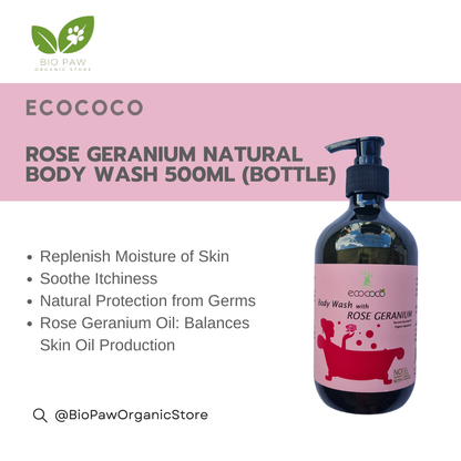 Ecococo Rose Geranium Natural Body Wash 500ml (bottle) (Expiry : 07/26)