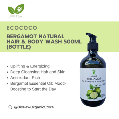 Ecococo Bergamot Natural Hair & Body Wash 500ml (bottle) (Expiry : 07/26)