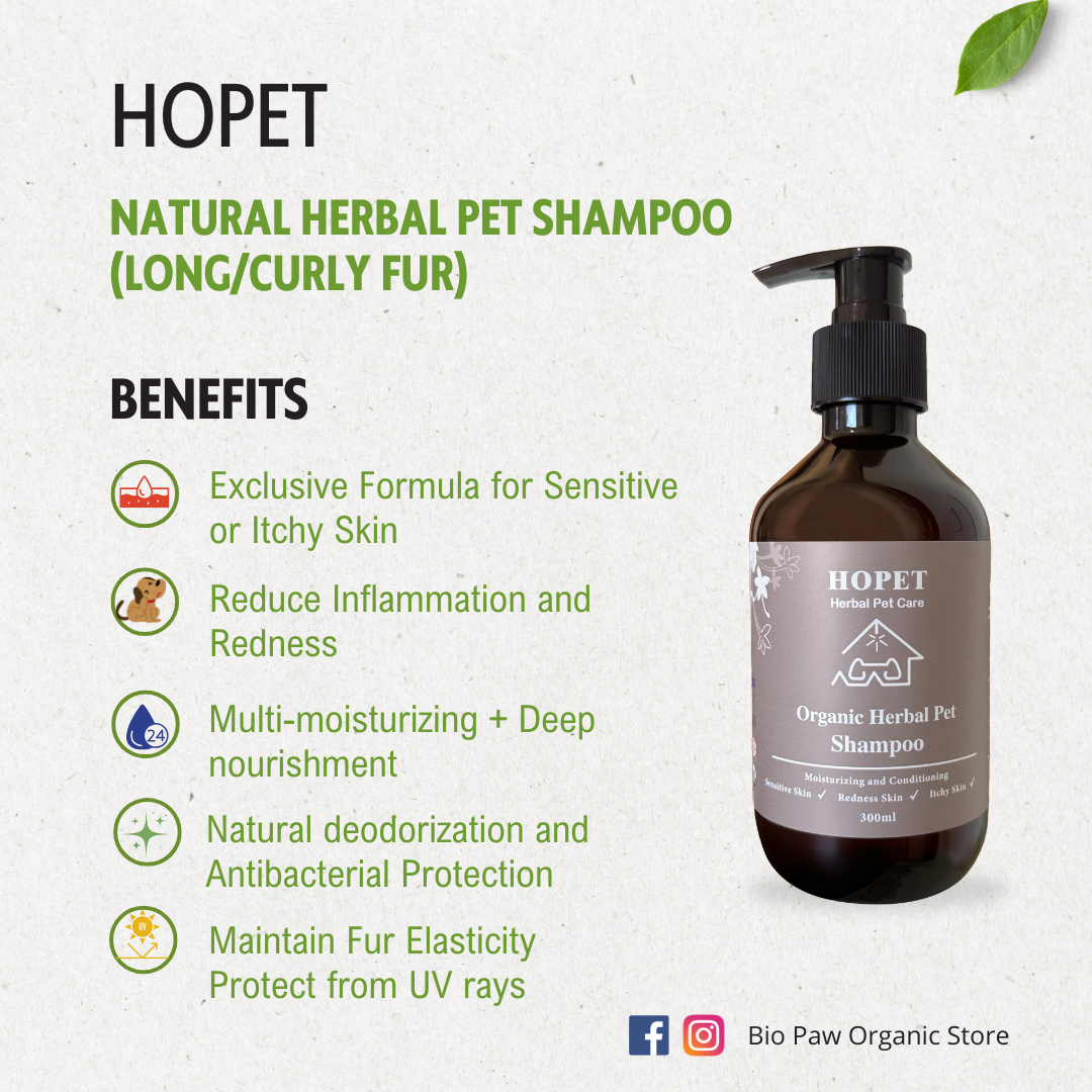 Hopet Natural Herbal Pet Shampoo - Long/Curly Fur 300ml