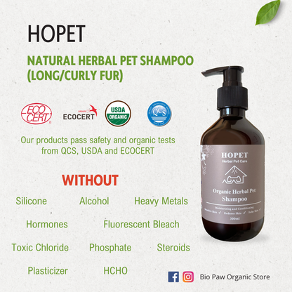Hopet Natural Herbal Pet Shampoo - Long/Curly Fur 300ml
