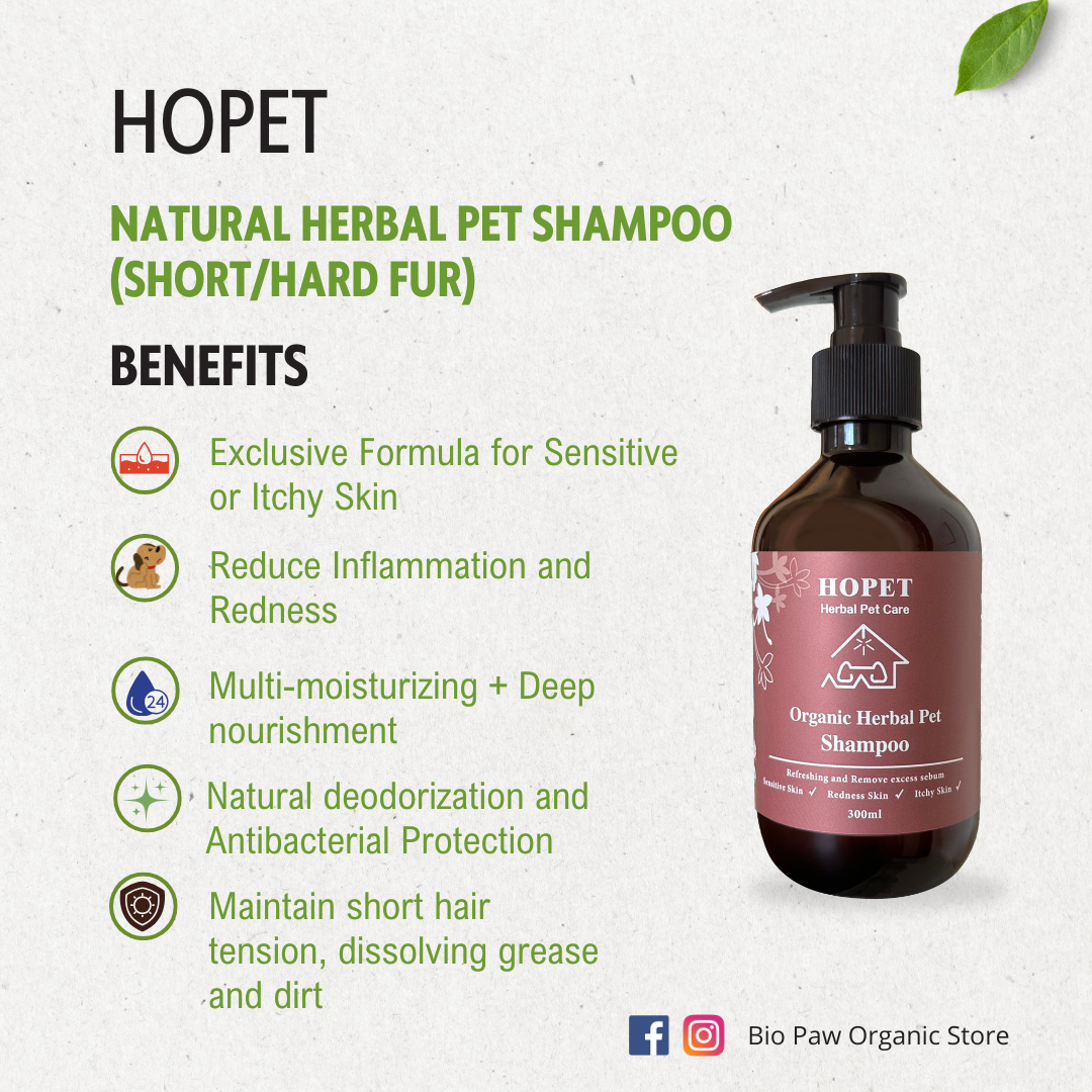 Hopet Natural Herbal Pet Shampoo - Short/Hard Fur 300ml