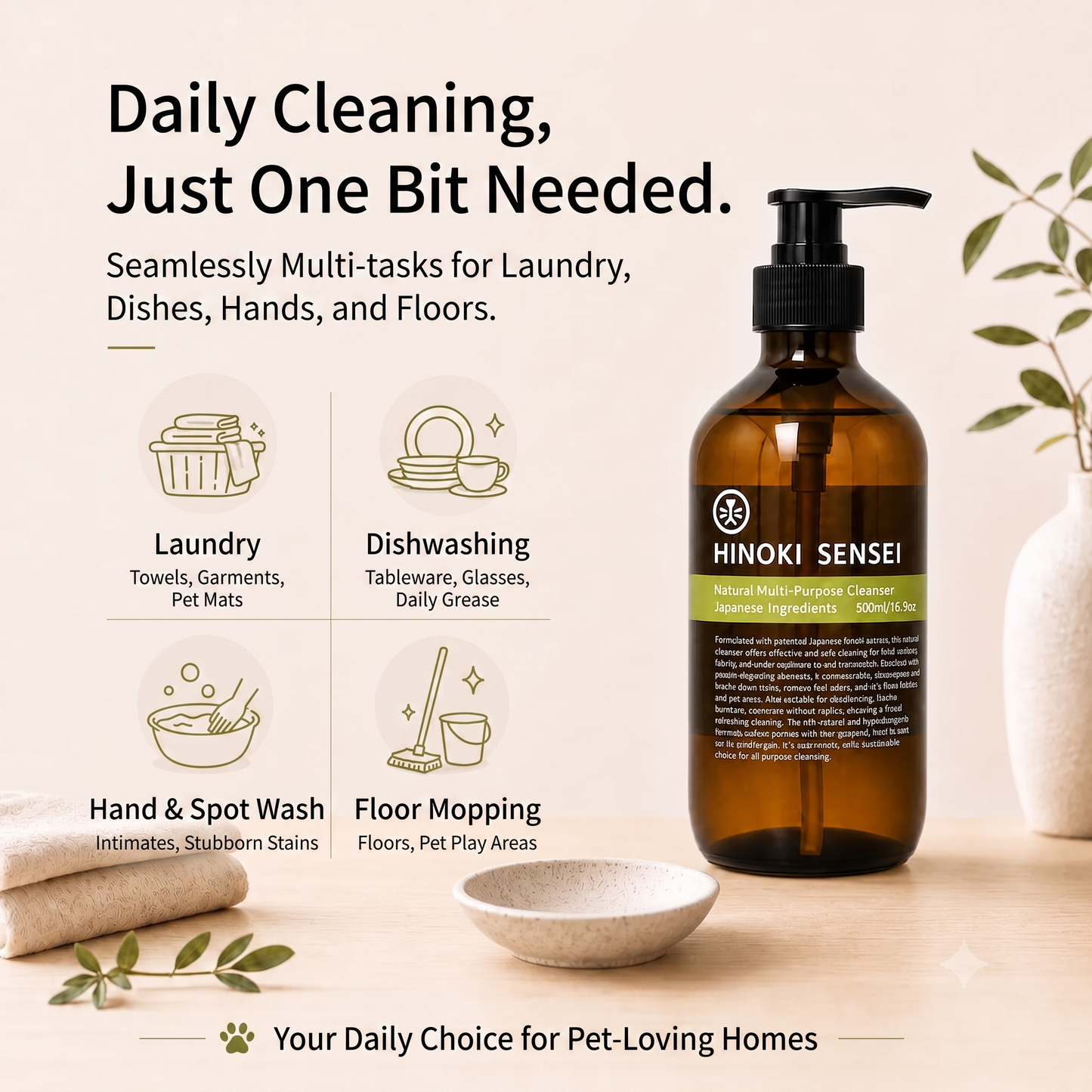 Hinoki Sensei Natural Multi-Purpose Cleanser 500ml - pet friendly