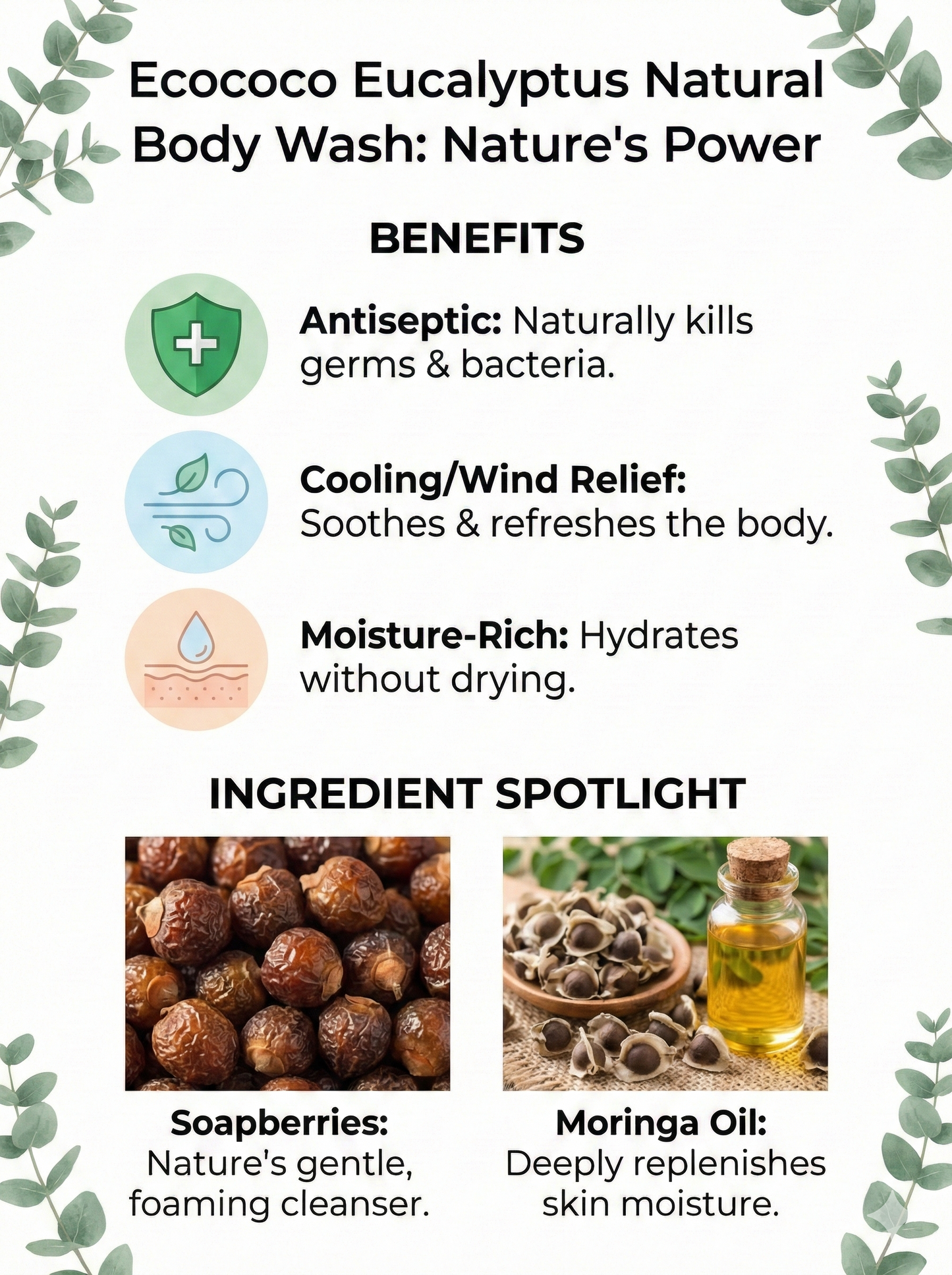 Ecococo Eucalyptus Natural Body Wash 1L (refill)