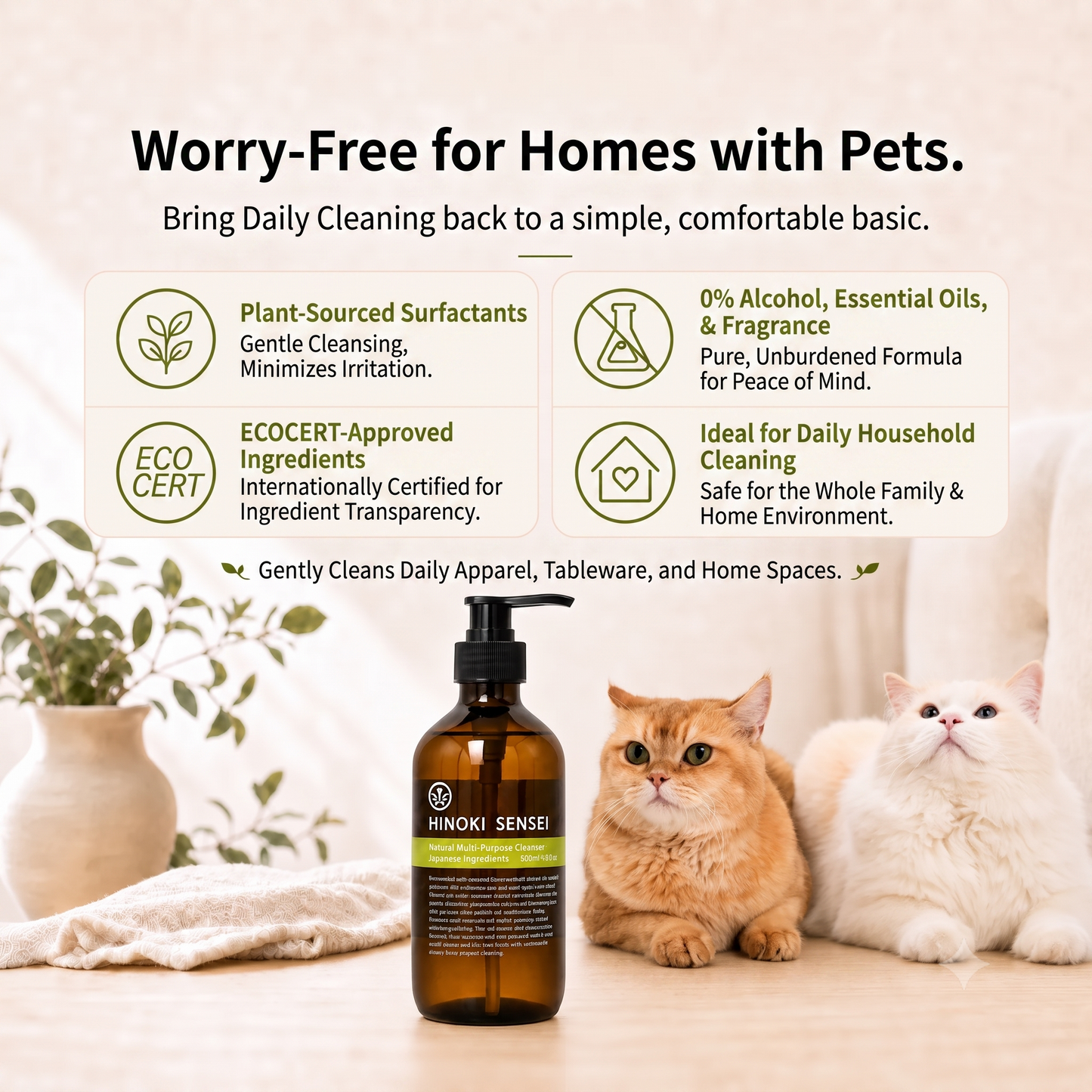 Hinoki Sensei Natural Multi-Purpose Cleanser 500ml - pet friendly