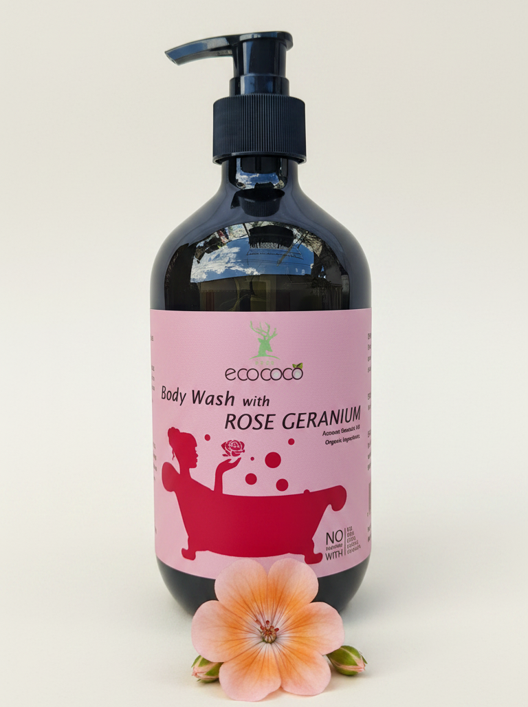 Ecococo Rose Geranium Natural Body Wash 500ml (bottle)