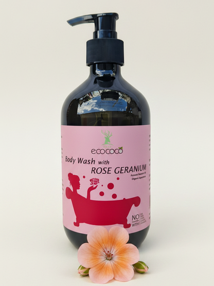 Ecococo Rose Geranium Natural Body Wash 500ml (bottle)