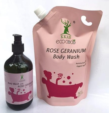 Ecococo Rose Geranium Natural Body Wash 1L (refill) (Expiry : 07/26)