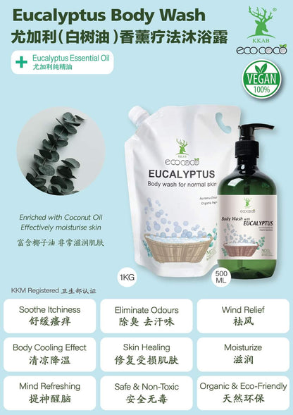 Ecococo Eucalyptus Natural Body Wash 500ml (bottle) (Expiry : 07/26)